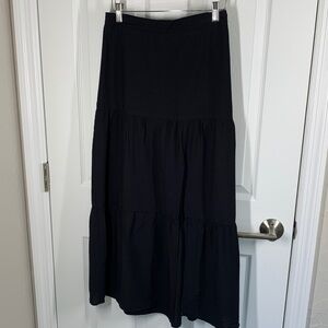 Nine West black tiered maxi skirt with side slit size XS